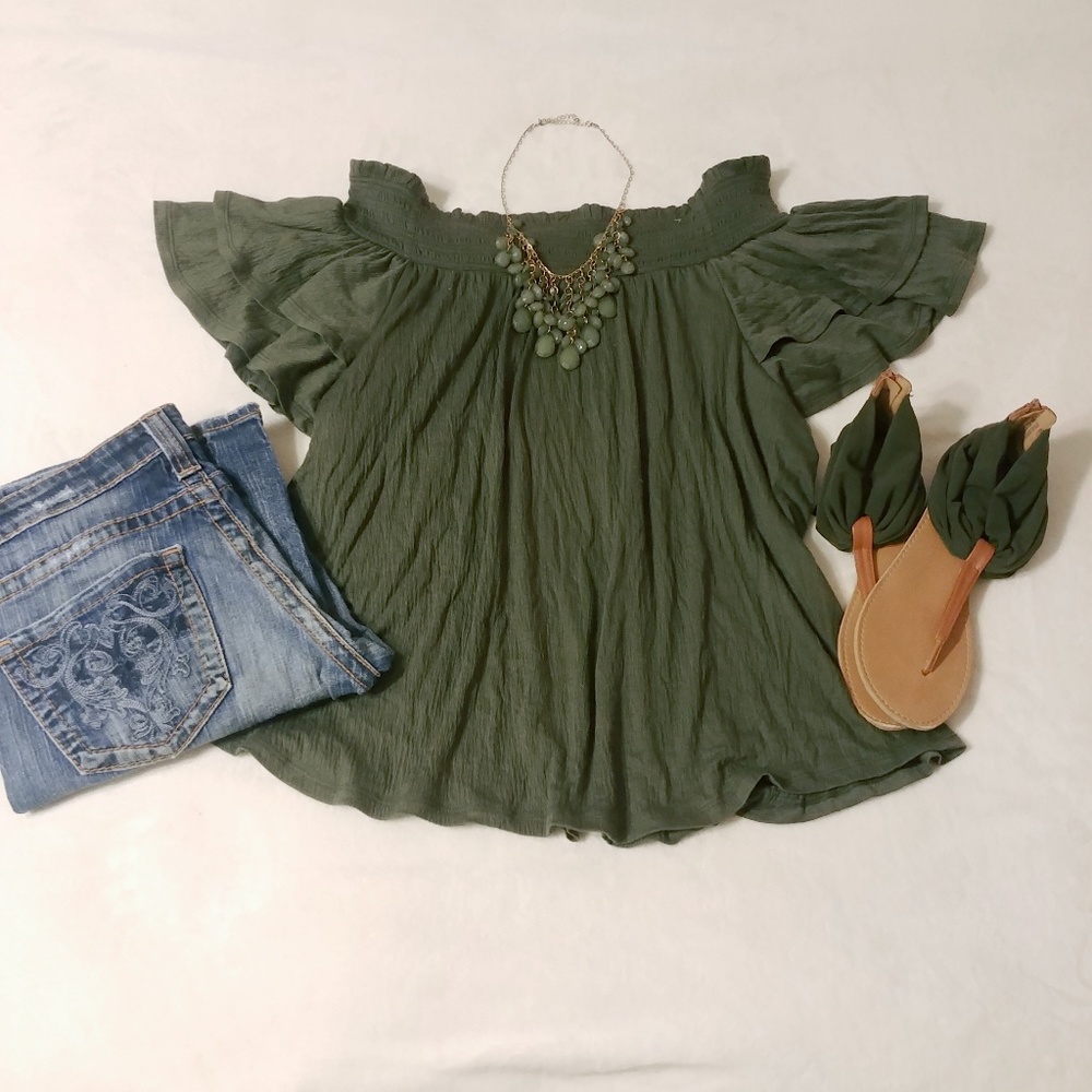 NoBo green flowy top - Women's Large
